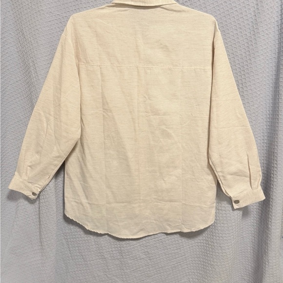 Pobyum Park Cream and Blue Leaf Print Button-Up Shirt - Picture 6 of 9